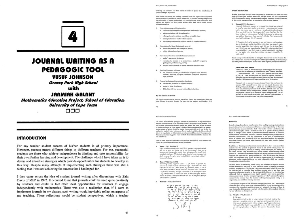 Image of Yusuf Johnson's Article "Journal Writing As A Pedagogic Tool"